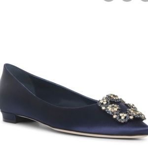Manolo Blahnik Navy Hangisi Flat Limited Edition